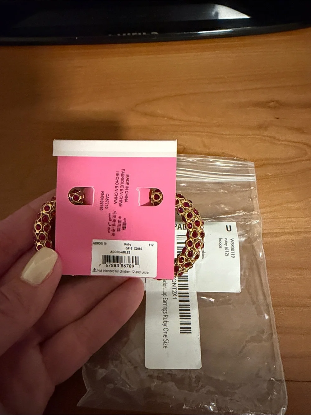 kate spade Gold Hoop Earrings with Red Crystal Accents